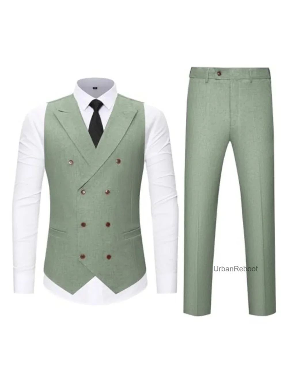 Men's Linen Suit 2 Piece Lightweight Vest & Pants Slim Fit Peak Lapel Wedding
